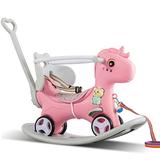 iYofe Rocking Horse for Toddlers Balance Bike Ride On Toys with Push Handle Backrest and Balance Board for Baby Girl and Boy Pink
