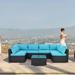 Outdoor Patio Furniture Set with All-Weather PE Rattan Wicker Sofa Set and Coffee Table (Blue)