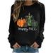 SOOMLON Women Halloween Costumes Gothic Clothing Womens Halloween Sweatshirt Vintage Halloween Sweatshirts Long Sleeve Round Neck Pumpkin Top Halloween Clothes Witch Costumes White XL