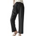 QUYUON Lounge Pants Women Casual Solid Cotton Linen Drawstring Elastic Waist Calf-Length Pencil Pants Baseball Pants Full Pant Leg Length Track Pants Pant Style N-2201 Black 4XL