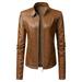 Manxivoo Leather Jacket Womens Long Sleeve Leather Jacket Motorcycle Leather Jacket Pu Leather Jacket Fashion Womens Jacket Coat Motorcycle Jacket Brown