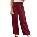 QUYUON Cargo Pants for Women Fashion Summer Dressy Pants Wide Leg High Waist Solid Color Lace Up Wide Leg Pants Motorcycle Pants Full Pant Leg Length Trousers Pant Style N-991 Wine S