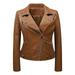 womens tops casual Women s Leather Standing Collar Slim Fitting Motorcycle Jacket Leather Jacket Long coats for women