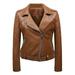 womens tops casual Women s Leather Lapel Slim Fitting Motorcycle Jacket Leather Jacket plus size winter jackets versatile