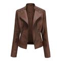 Fall jackets Women s Slim Leather Stand Collar Zip Motorcycle Suit Coat Jacket TopsVersatile fashion casual Long coat