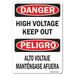 OSHA Danger Sign - High Voltage Keep Out (Bilingual) | Plastic Sign | Protect Your Business Work Site Warehouse & Shop Area | Made in the USA