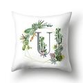 Green Succulent Flowers English Alphabet Home Soft Cushion Cover