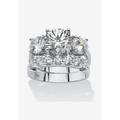 Women's 2 Piece 5.66 Tcw Cz Bridal Ring Set In Platinum-Plated Sterling Silver by PalmBeach Jewelry in Platinum (Size 9)