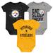 Newborn & Infant Black/Gold/Heather Gray Pittsburgh Steelers Three-Pack Eat, Sleep Drool Retro Bodysuit Set
