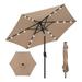 7.5ft Umbrella with 18 LED Lights Solar Market Table Umbrella with Steel Frame Outdoor Garden Umbrella with Crank Handle Brown