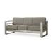 GDF Studio Crested Bay Outdoor Aluminum 3 Seater Sofa with Sunbrella Cushions Silver and Taupe
