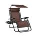 Zero Gravity Chair Folding Recliner with Adjustable Canopy Shade Patio Lounge Chair Side Accessory Tray and 2 Cupholders Brown