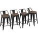 24 Metal Bar Stool 4PCS Low Back Conuter Stools for Indoor/Outdoor Barstools Metal Black Stools Bar Chairs w/Wooden Seat Metal Leg Industrial Counter Height Stools Black