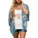 Women s Floral Print Puff Sleeve Kimono Cardigan Loose Cover Up Casual Blouse Tops