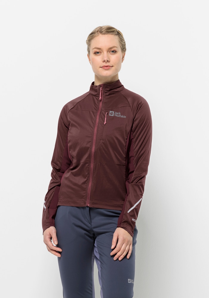 Fahrradjacke JACK WOLFSKIN "MOROBBIA ALPHA INS JKT W", Damen, Gr. L (42/44), braun (schwarz, maroon), 1. OBERSTOFF 100% POLYAMID 2. OBERSTOFF 88% POLYAMID, 12% ELASTHAN 1.FUTTER 100% POLYESTER 2.LINING 100% POLYESTER, Jacken Image