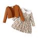 Mikrdoo Baby Girls Outfits 6 Months Newborn Girls Floral Print Doll Collar 9 Months Baby Girls Long Sleeve Dress Cardigan Coat 2Pcs Nice Apparel Clothes Set Brown