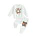 Qtinghua Toddler Baby Boys Halloween Clothes Long Sleeve Ghost Print Sweatshirt with Letters Print Sweatpants Outfits White 2-3 Years