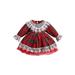 Qtinghua Toddler Baby Girls Christmas Dresses Lace Trim Plaids Tulle Tutu Dress Ruched Long Sleeve Party Dress Red 18-24 Months