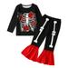 0-3T Infant Baby Girl Halloween Outfits Skeleton Top Flare Pants 2Pcs Fall Winter Sets