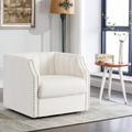 Barrel Chair - Willa Arlo™ Interiors Azar 29.7"W Super Soft Velvet Swivel Barrel Chair w/ Nailhead Trim Wood/Velvet in White/Brown | Wayfair