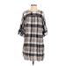 Maeve Casual Dress - Mini High Neck 3/4 sleeves: Black Checkered/Gingham Dresses - Women's Size X-Small