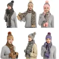 Chapeau d'hiver écharpe gants pompon bonnet en tricot de neige casquette tête de mort pour