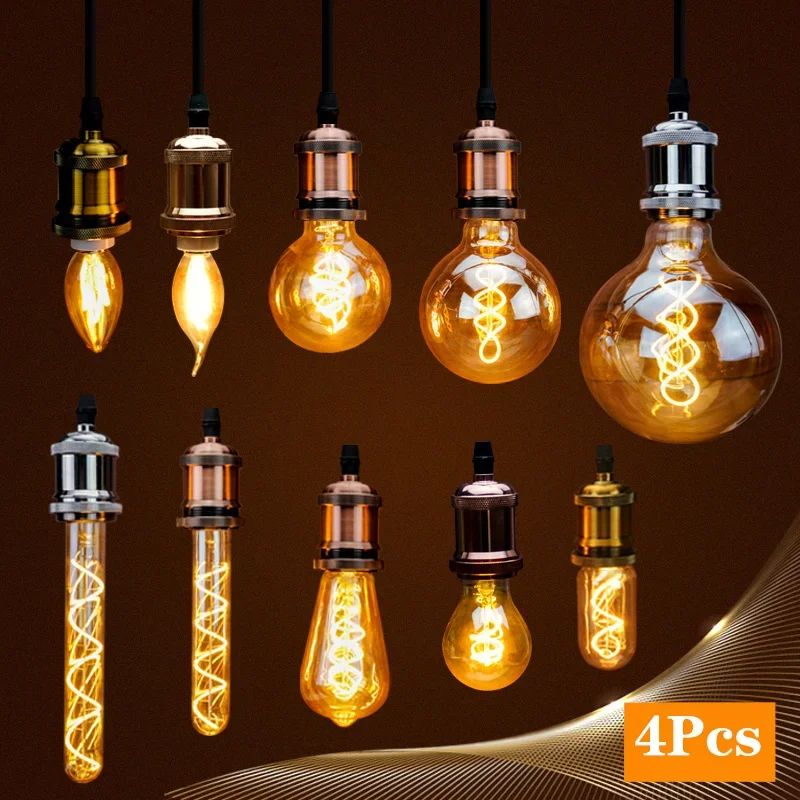 4 Teile/los Retro Spirale Licht LED Glühlampe 220V ST64 G125 G95 G80 T45 C35 A60 4W 2200K vintage Lampen Für Dekorative Beleuchtung