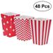 NUOLUX 48pcs Popcorn Carton Rugby Stripe Wave Dot Pattern Decorative Dinnerware for Birthday Parties / Baby Showers / Graduations (Red)