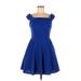 City Studio Cocktail Dress - A-Line Square Sleeveless: Blue Print Dresses - Women's Size 9