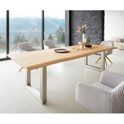 DELIFE Esstisch Edge 260x100 Eiche Natur Edelstahl Breit Live-Edge, Esstische, Baumkantenmöbel, Massivholzmöbel, Massivholz Image