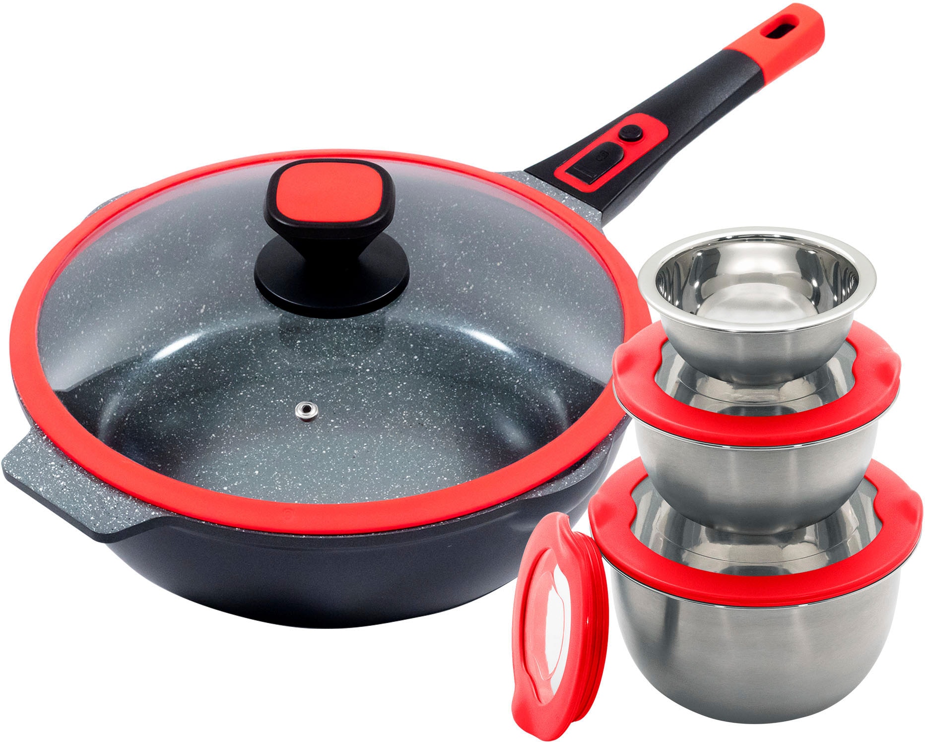 Bratpfanne KING "Click-Grip", rot, H:8,5cm Ø:28cm, Pfannen, Bratpfanne, Induktion, mit Glasdeckel, abnehmbarer Pfannengriff, 28 cm Image