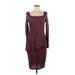 Casual Dress - Sheath Square Long sleeves: Purple Print Dresses - Women's Size Medium