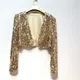 SIDAIMI Women Coat Shining Sequined Long Sleeve Cropped Length Open Front Bolero Shrug Sequin