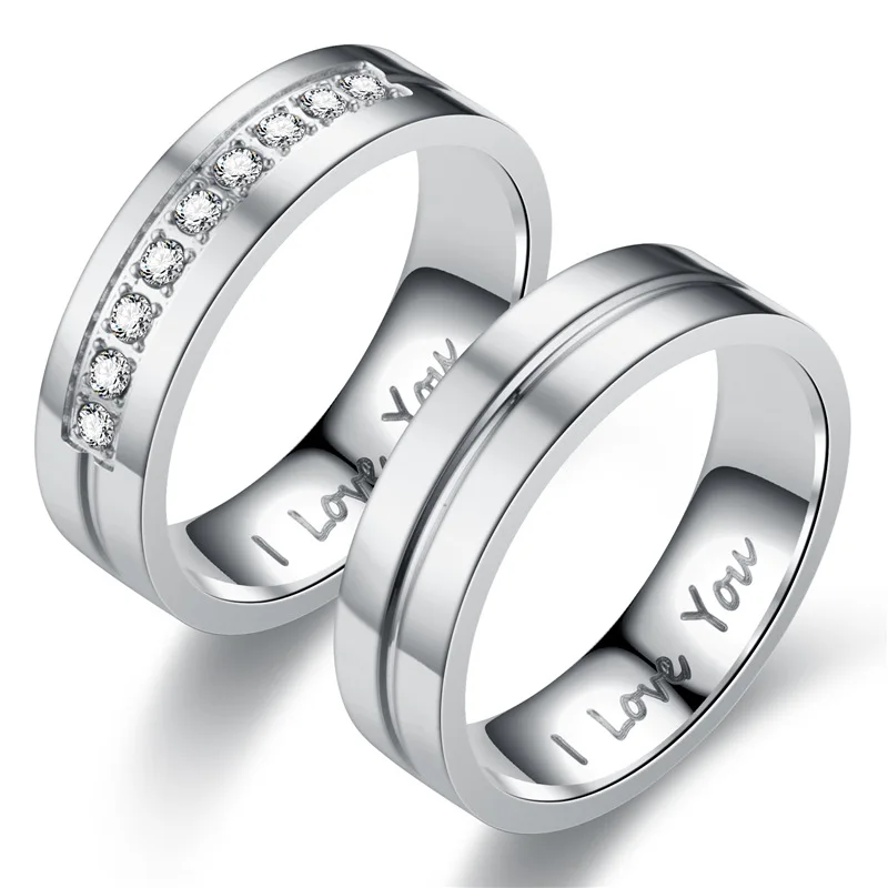 Mode Edelstahl Paar Verlobungsringe für Frauen Männer Kristall ICH LIEBE DICH Ring 2022, Hochzeit Schmuck Zubehör Geschenke Image