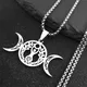 Hexe Triple Moon Göttin Luna Halskette für Frauen Männer Edelstahl Silber Farbe Amulett Hekate Kette