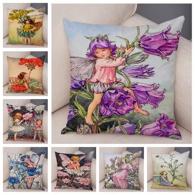 Bunte Märchen Welt Elfen Kissen Abdeckung Decor Nette Cartoon Blume Mädchen Kissen Fall für Sofa Image
