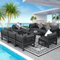 NICESOULÂ® 10 Pieces Large Outdoor Aluminum Furniture Set with Tables Patio Seating Conversation Set Grey Aluminum Modern Patio Sofa Sectional