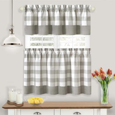 Hunter Kitchen Curtain and Valance Set, Tiers 30x36, Valance 57x36 Inches - Tan