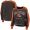 Women's WEAR by Erin Andrews Brown/Orange Cleveland Browns Color Block Modest Crop Long Sleeve T-Shirt