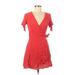 Lulus Casual Dress - Mini V Neck Short sleeves: Red Print Dresses - New - Women's Size X-Small