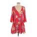 Free People Casual Dress - A-Line V-Neck 3/4 sleeves: Red Print Dresses - Women's Size 0