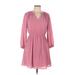 TOBI Casual Dress - Mini V-Neck 3/4 sleeves: Pink Solid Dresses - Women's Size Medium