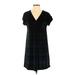 Vineyard Vines Casual Dress - Shift V Neck Short sleeves: Black Plaid Dresses - Women's Size 2X-Small