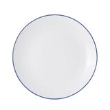 Mikasa Hospitality 5256494 12" Round Bistro Coupe Plate - Porcelain, Blue Pinstripe, Blue Band, White