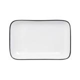 Mikasa Hospitality 5260389 9" Rectangular Bistro Coupe Plate - Porcelain, Black Pinstripe, Rectangle, White