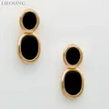 Oval Black Short Earrings For Women Metal Post Dangle Studs New Design Acrylic Vintage Style Female