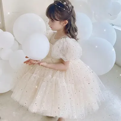 Baby 1. Geburtstag Taufe Kleid für Mädchen Puffärmel Niedlich Kleinkind Kinder Stern Pailletten Prinzessin Kleid Hochzeit Party Mädchen Kleider Image