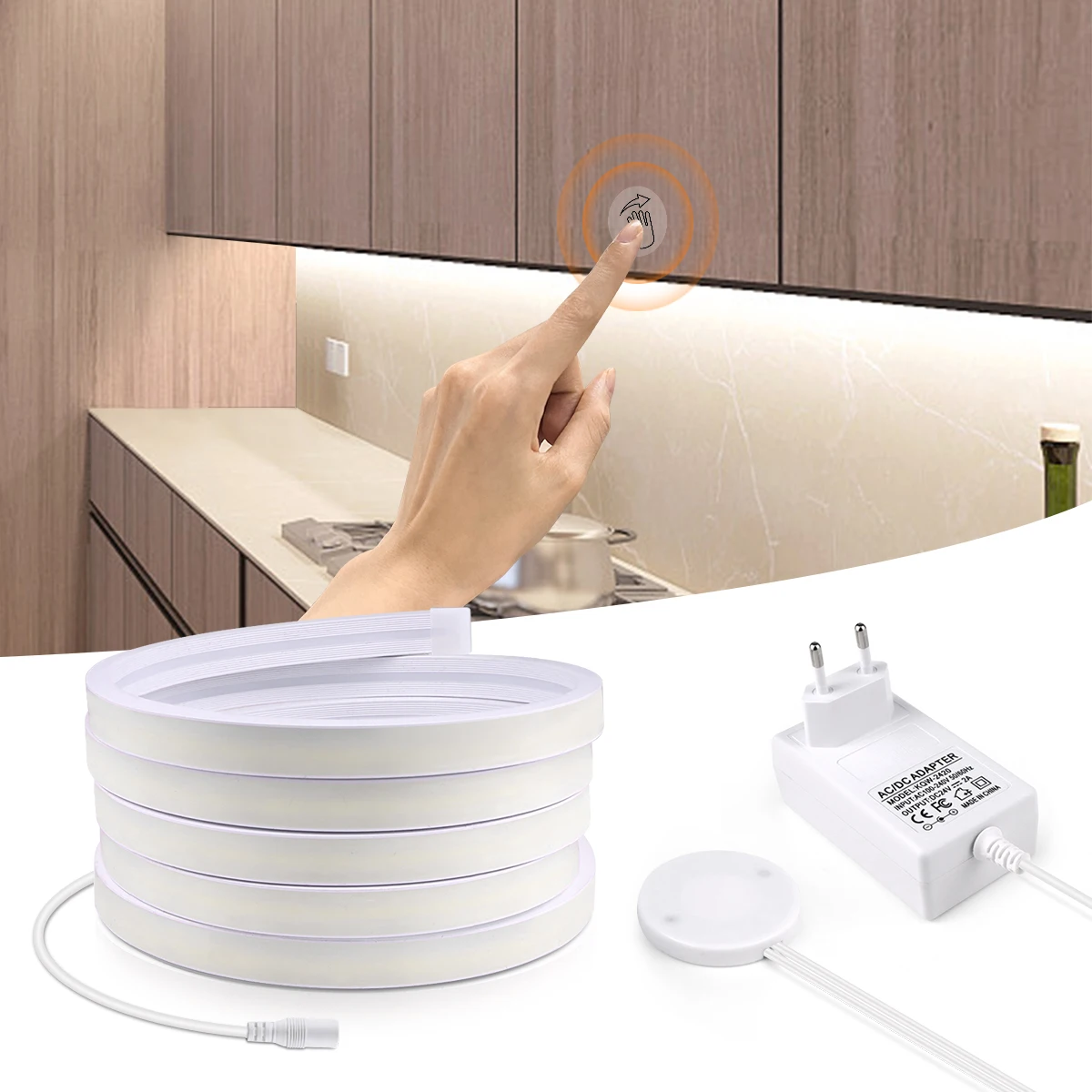 10M Handscan Induktion und Touch Dimmen Neon COB LED Streifen Licht 24V Wasserdichte LED Band Lampe Schlafzimmer Küche Schrank Beleuchtung Image
