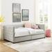 Upholstered Full Size Daybed with Two Drawers, with Button and Copper Nail on Square Arms, Beige (82.75''x58''x30.75'')