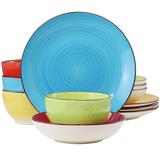 Elama Mason 12 Piece Double Bowl Stoneware Dinnerware Set